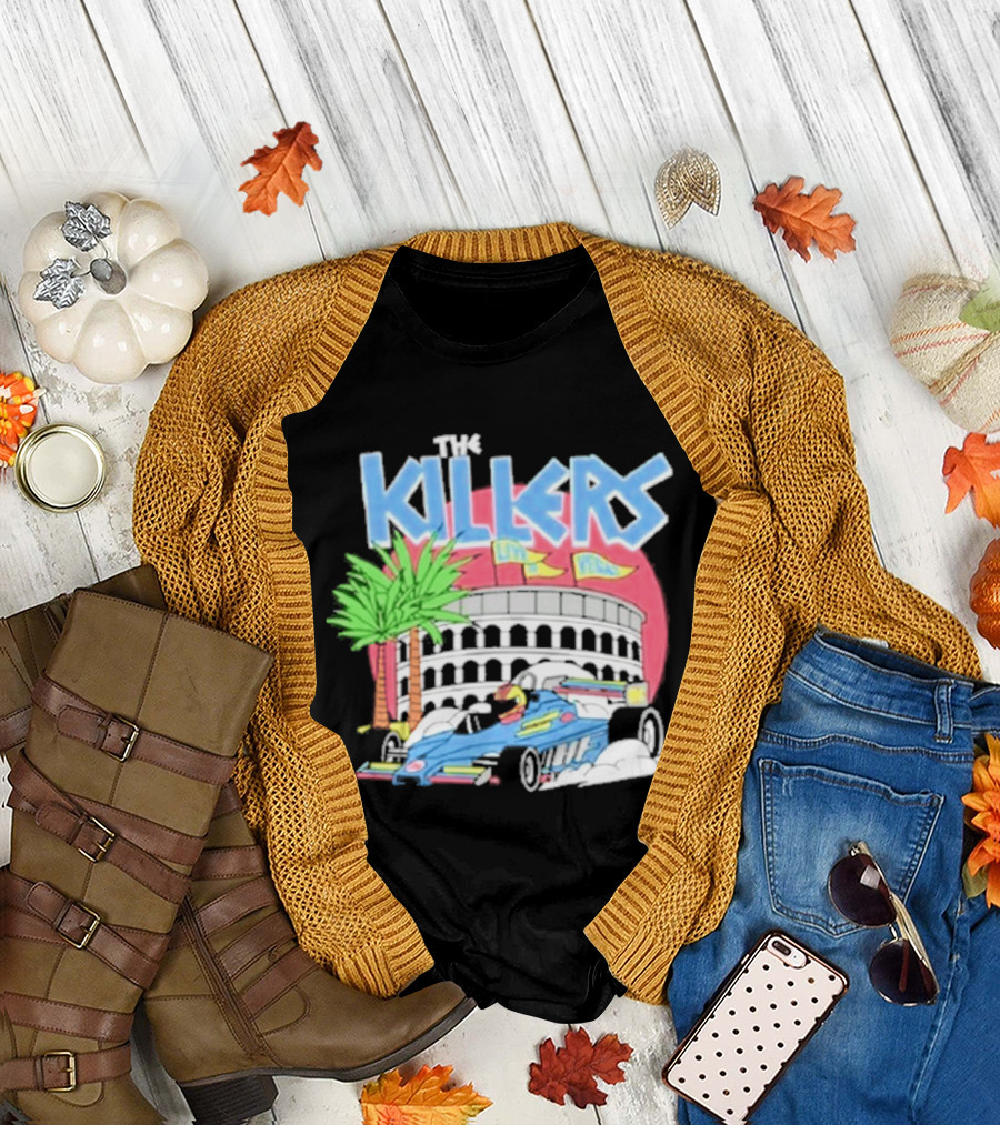 The Killers Hot Fuss Palm Trees Race Car Stadium Scene T-Shirt