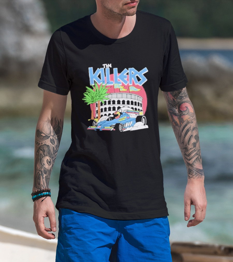 The Killers Hot Fuss Palm Trees Race Car Stadium Scene T-Shirt