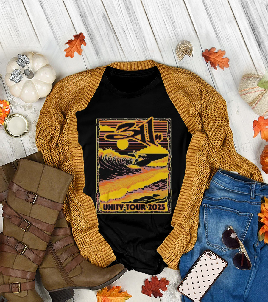 311 Unity Tour 2025 Surfer Wave Art with Sunset T-Shirt
