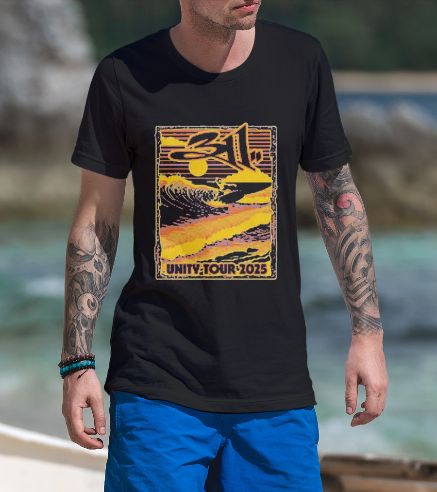 311 Unity Tour 2025 Surfer Wave Art With Sunset T-Shirt