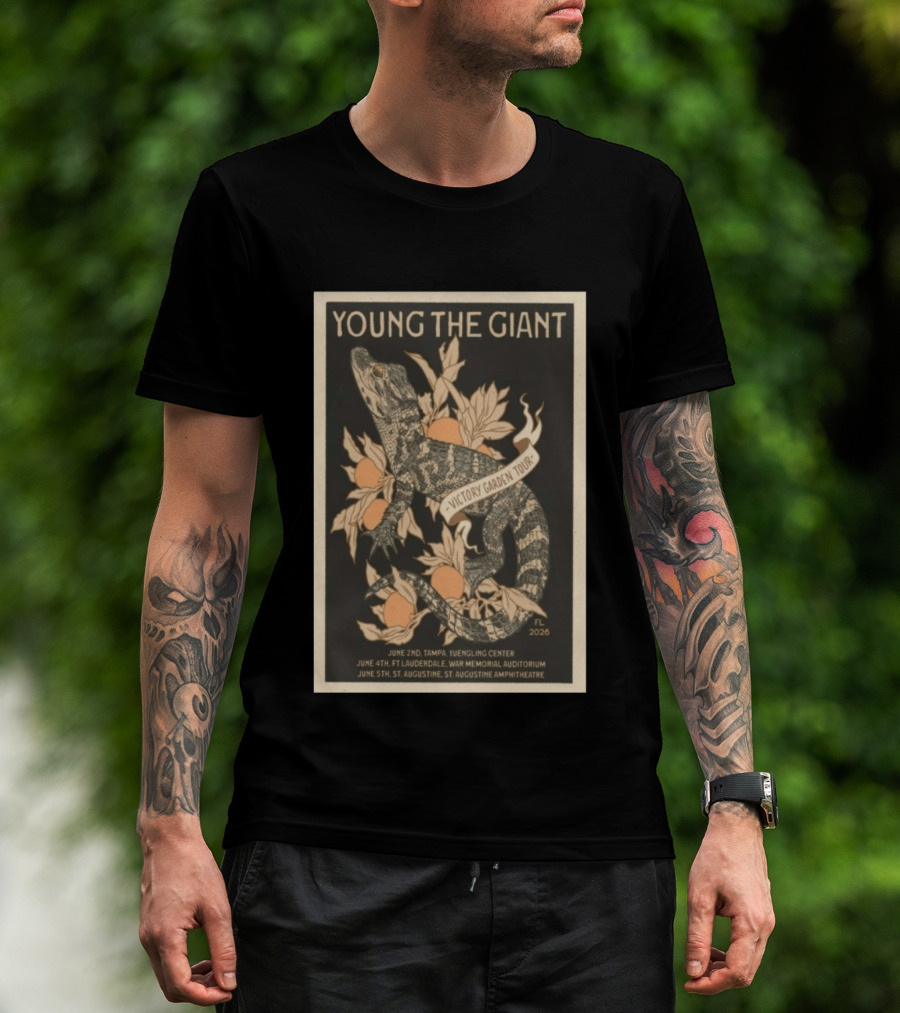 Young The Giant Victory Garden Tour 2026 Lizard And Oranges FL Tour Dates T-Shirt