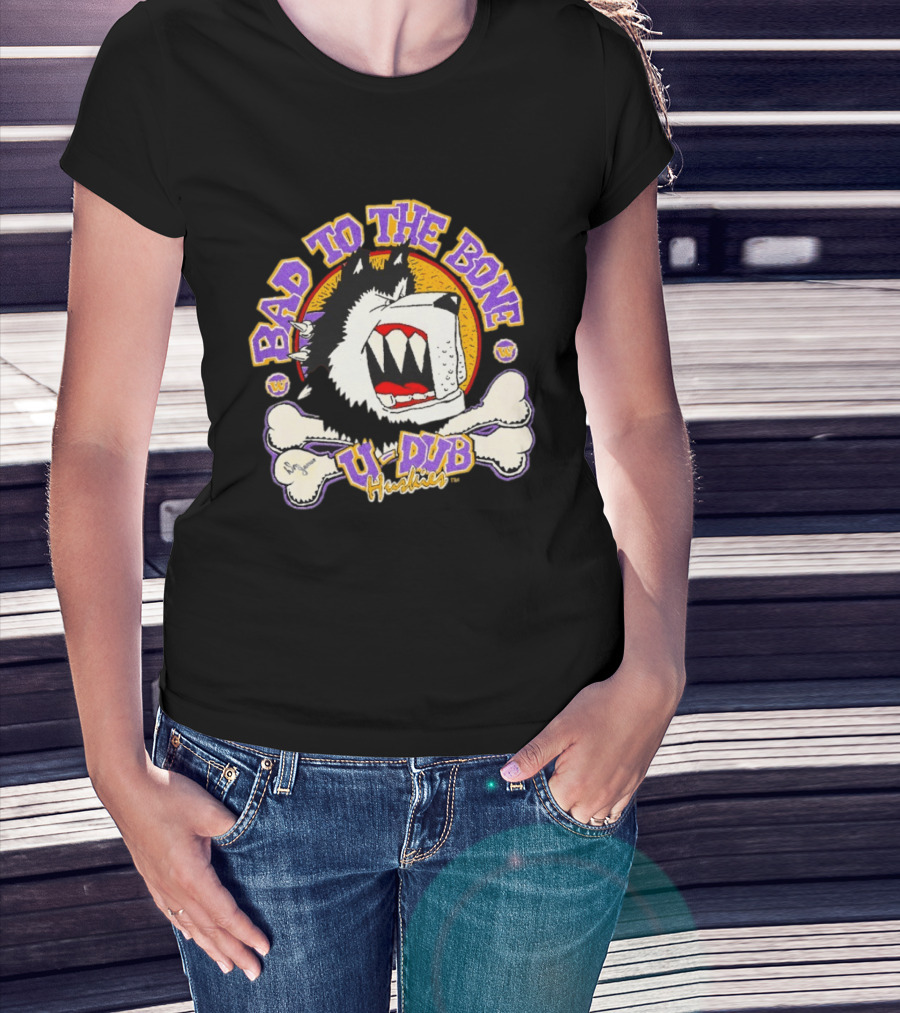 Bad To The Bone U Dub Washington Huskies Dog Bones 1991 T-Shirt