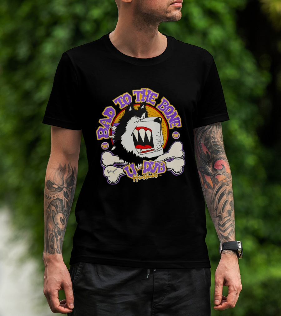 Bad To The Bone U Dub Washington Huskies Dog Bones 1991 T-Shirt