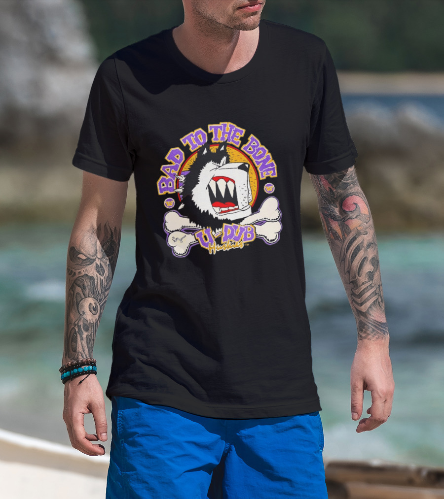 Bad To The Bone U Dub Washington Huskies Dog Bones 1991 T-Shirt