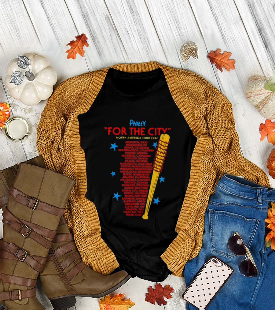 Philly For The City North America Tour 2026 Baseball Bat and Stars T-Shirt