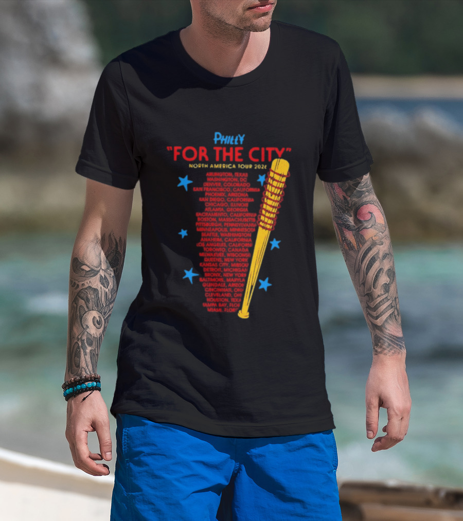 Philly For The City North America Tour 2026 Baseball Bat And Stars T-Shirt