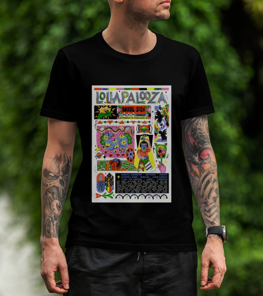 Lollapalooza Brasil 2026 Autódromo De Interlagos São Paulo Março 20 A 22 Sabrina Carpenter Tyler The Creator Deftones Lorde Lewis Capaldi T-Shirt