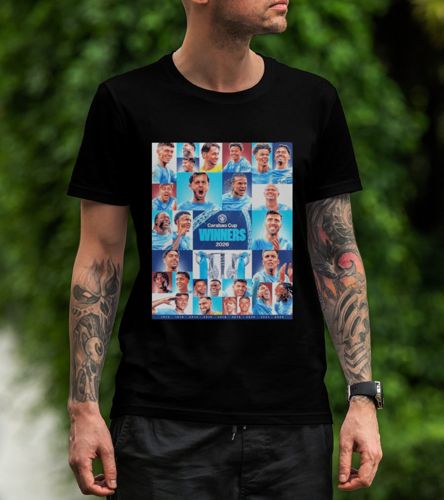 Manchester City 2026 Carabao Cup Winners Members Photo Collage T-Shirt