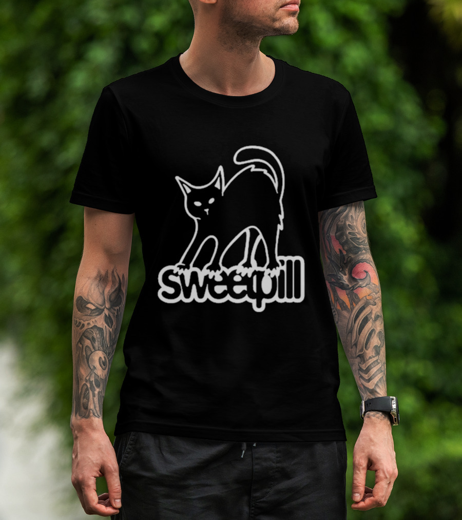 Sweet Pill Stretching Kitty Graphic Cat T-Shirt