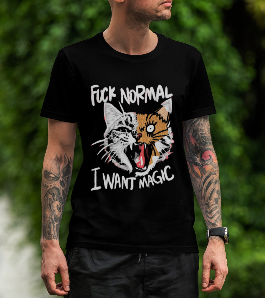 Fuck Normal I Want Magic Cat Cartoon T-Shirt