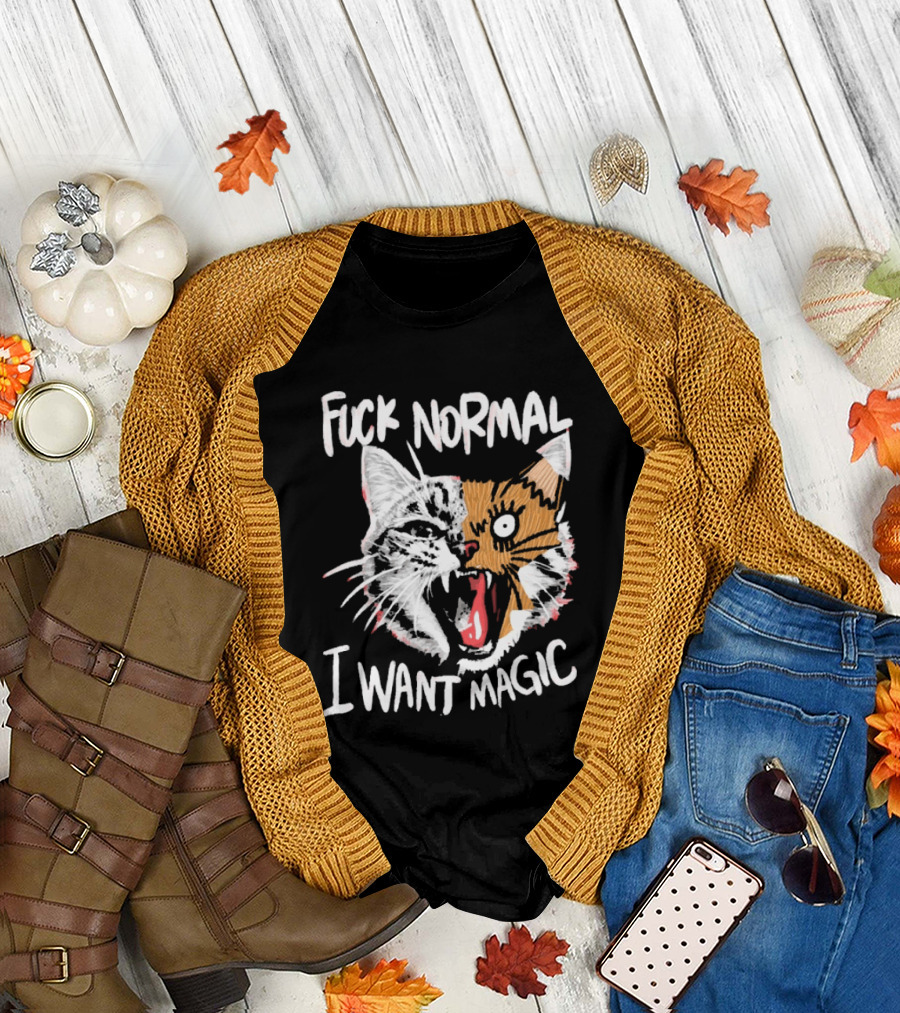 Fuck Normal I Want Magic Cat Cartoon T-Shirt