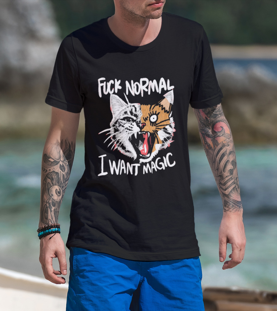 Fuck Normal I Want Magic Cat Cartoon T-Shirt
