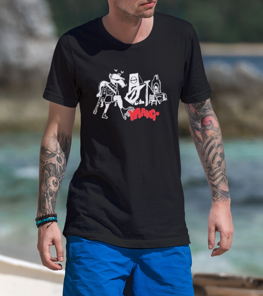 Yaang Johnny Long Legs Sketch Red Text And Abstract Figures T-Shirt