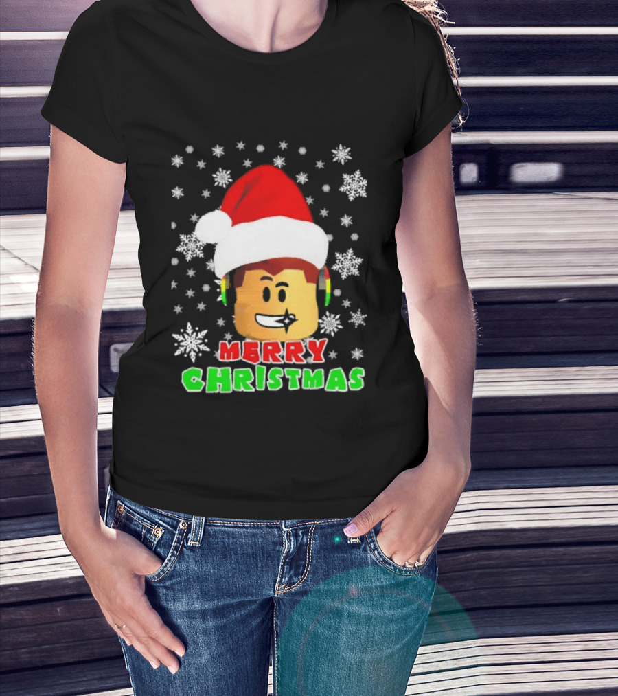 Roblox Merry Christmas Santa Hat Holiday Snowflakes T-Shirt