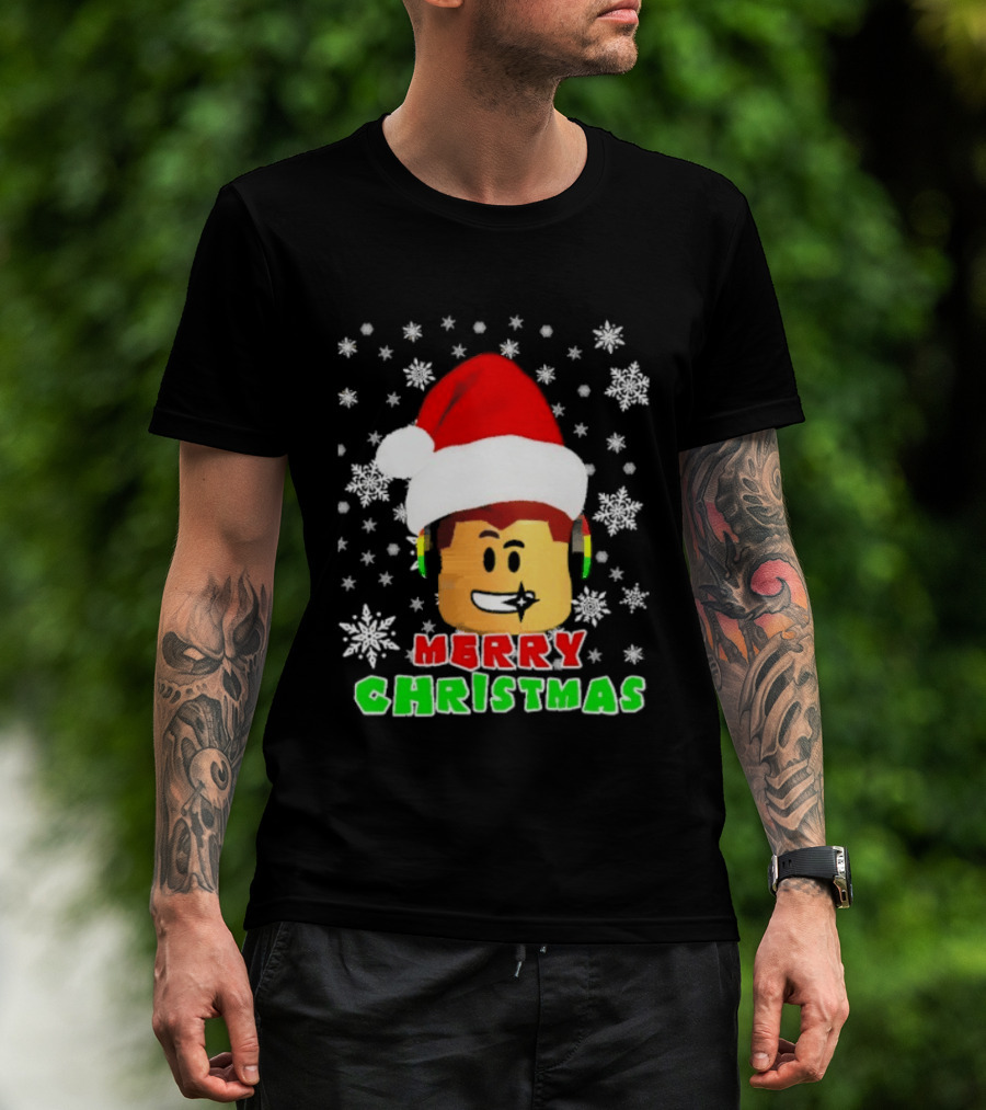 Roblox Merry Christmas Santa Hat Holiday Snowflakes T-Shirt