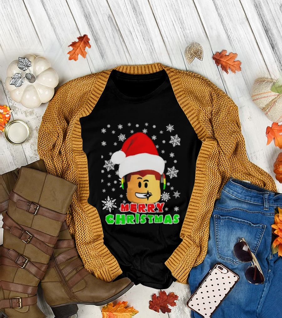 Roblox Merry Christmas Santa Hat Holiday Snowflakes T-Shirt