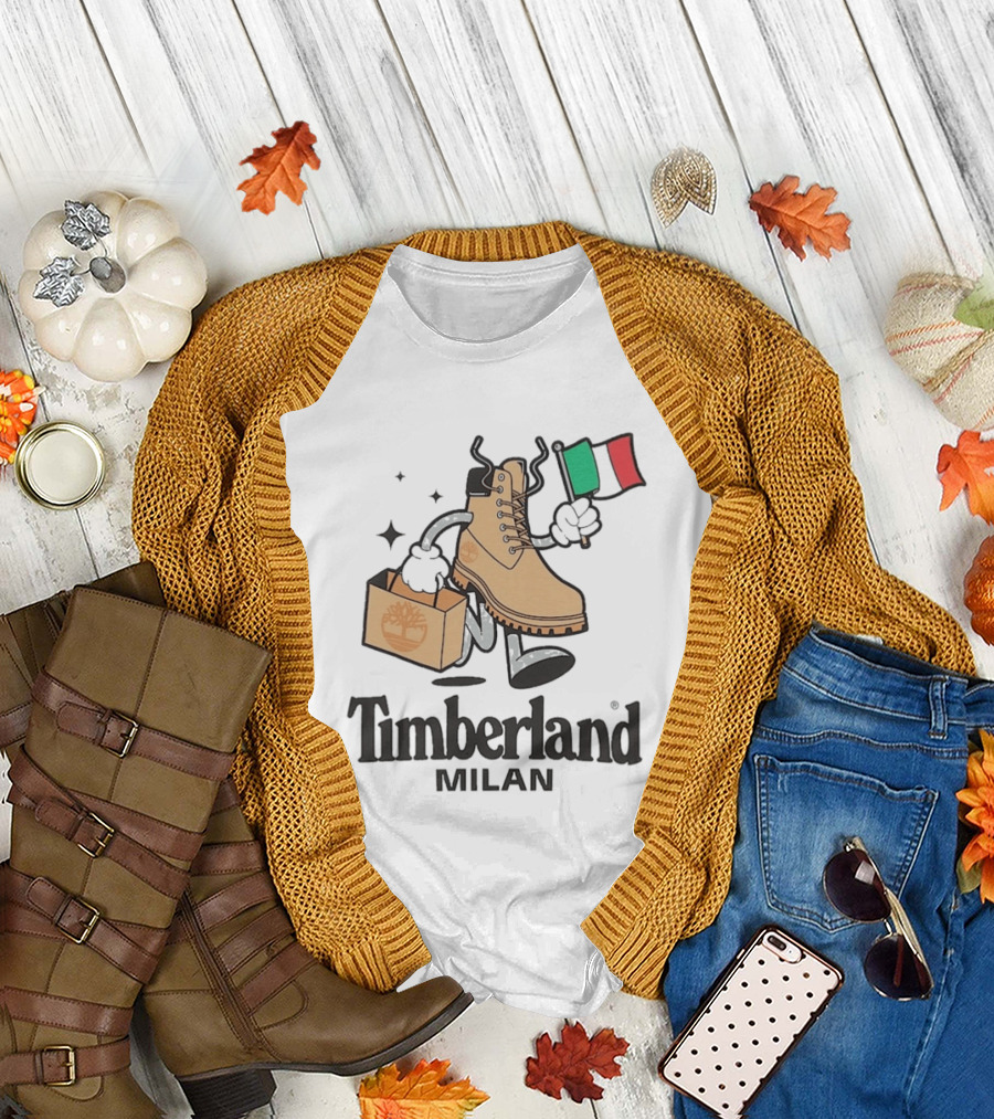 All Gender Timberland Boot Shopping with Italian Flag in Milan T-Shirt