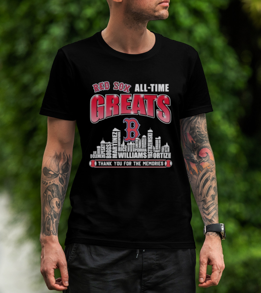 Red Sox All Time Greats Boston Skyline Williams Ortiz Thank You For The Memories T-Shirt