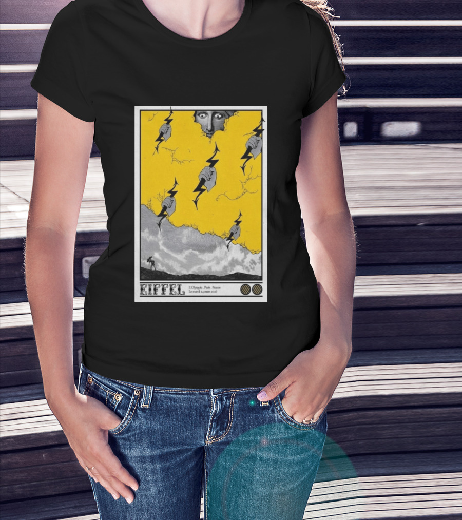 Eiffel L'Olympia Paris France Mar 24 2026 Lightning Cloud T-Shirt
