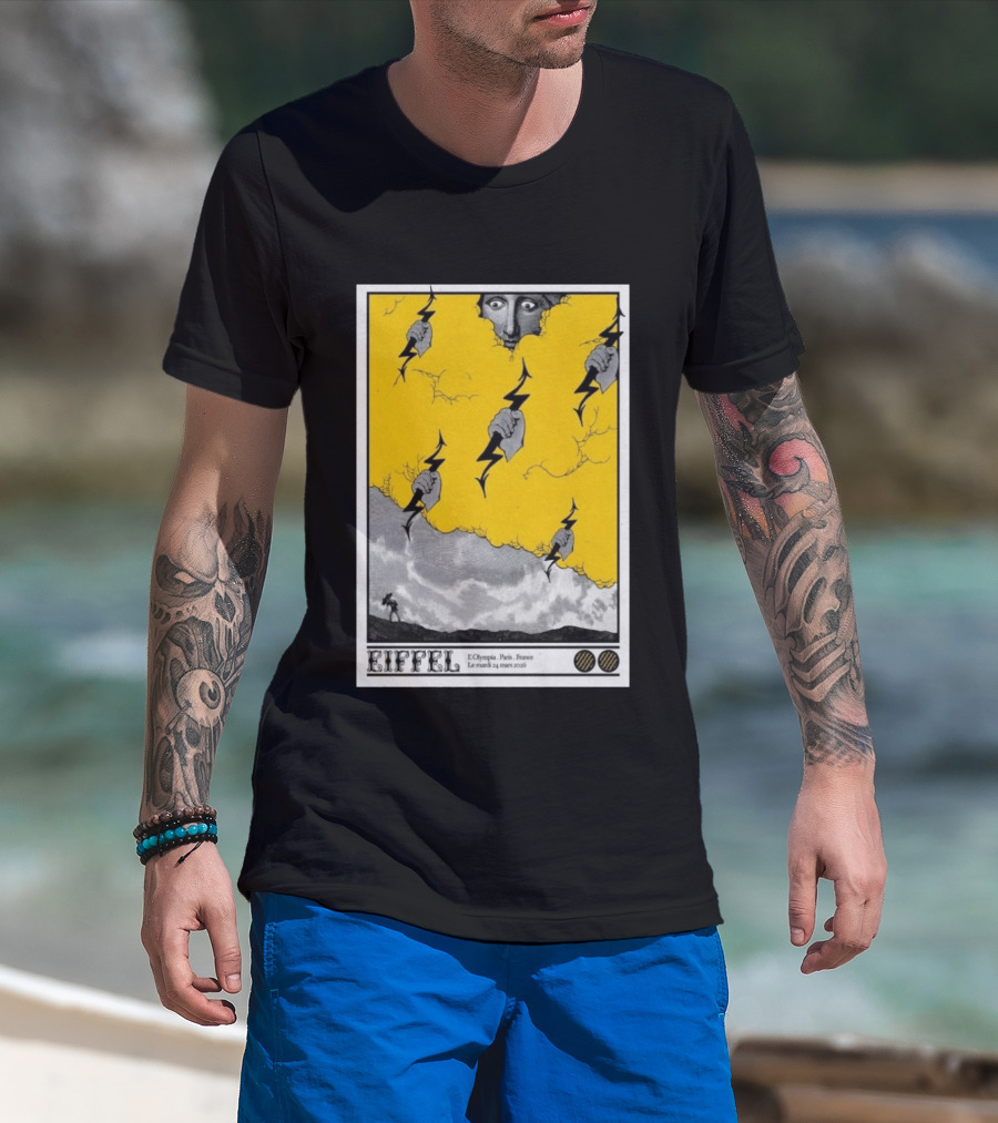 Eiffel L'Olympia Paris France Mar 24 2026 Lightning Cloud T-Shirt