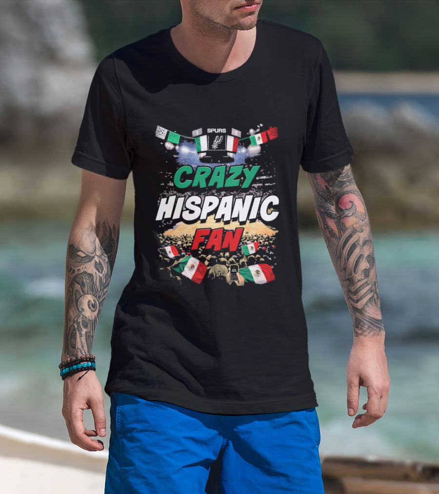 Splurs Crazy Hispanic Fan Mexican Flag Fists Flags T-Shirt