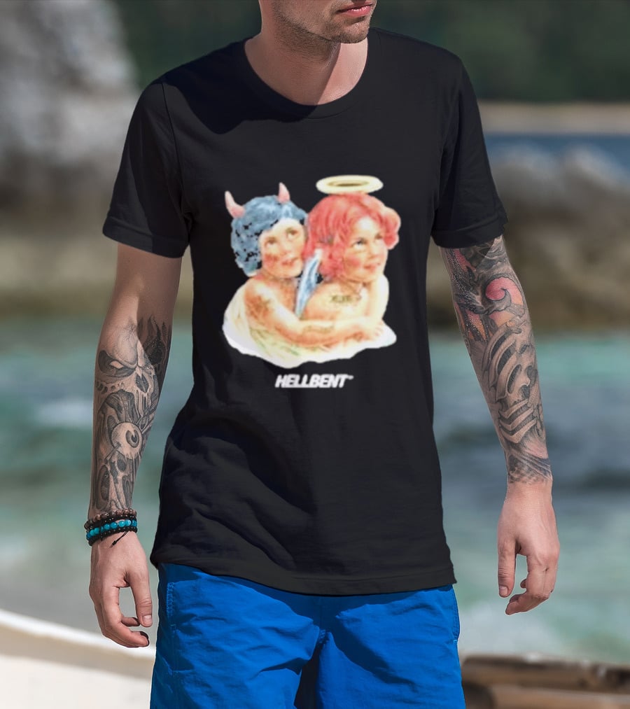 Hellbentrecs Saints Sinners Cherubs With Halo And Horns T-Shirt