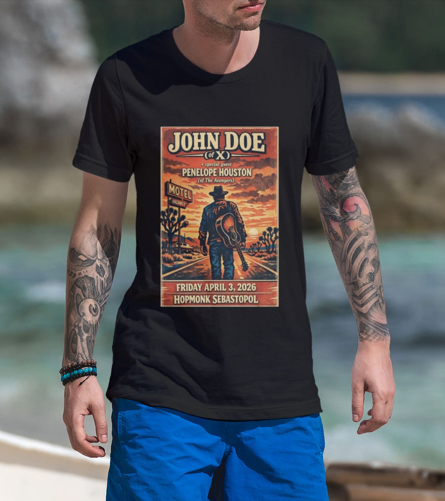 John Doe Of X Tour April 3 2026 Hopmonk Sebastopol Featuring Penelope Houston T-Shirt