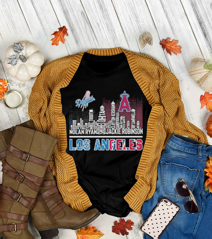 Los Angeles Dodgers Angels Skyline Typography City Baseball Fans T-Shirt