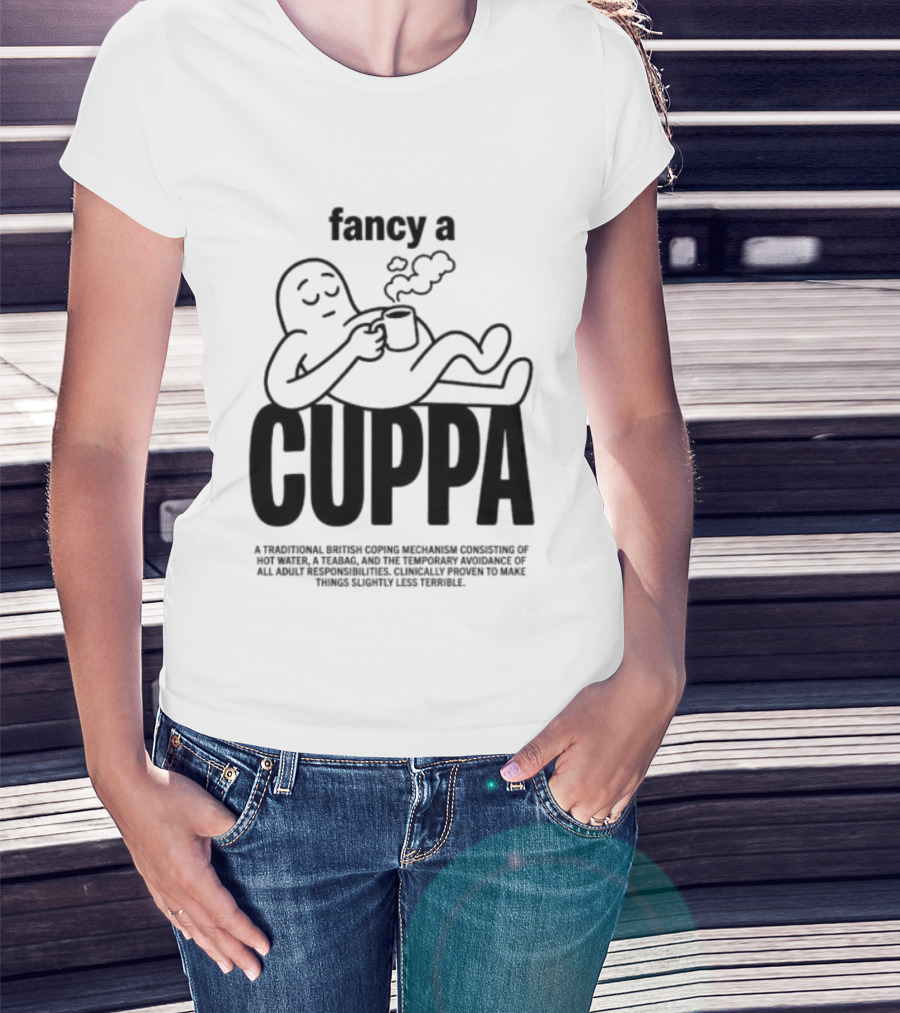Fancy A Cuppa Relaxing Cartoon Holding Tea Cup T-Shirt