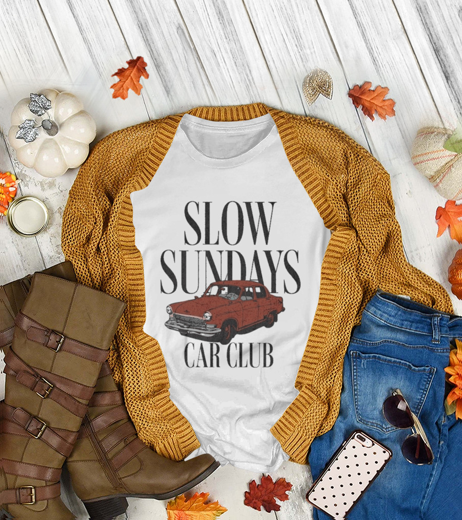 Slow Sundays Car Club Vintage Red Classic Car T-Shirt