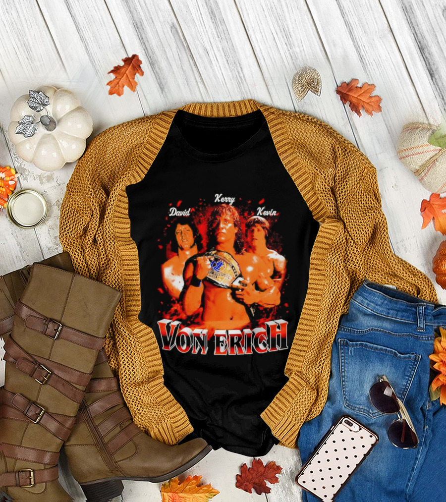 Von Erich Wrestling Family Kevin David Kerry Retro Championship T-Shirt