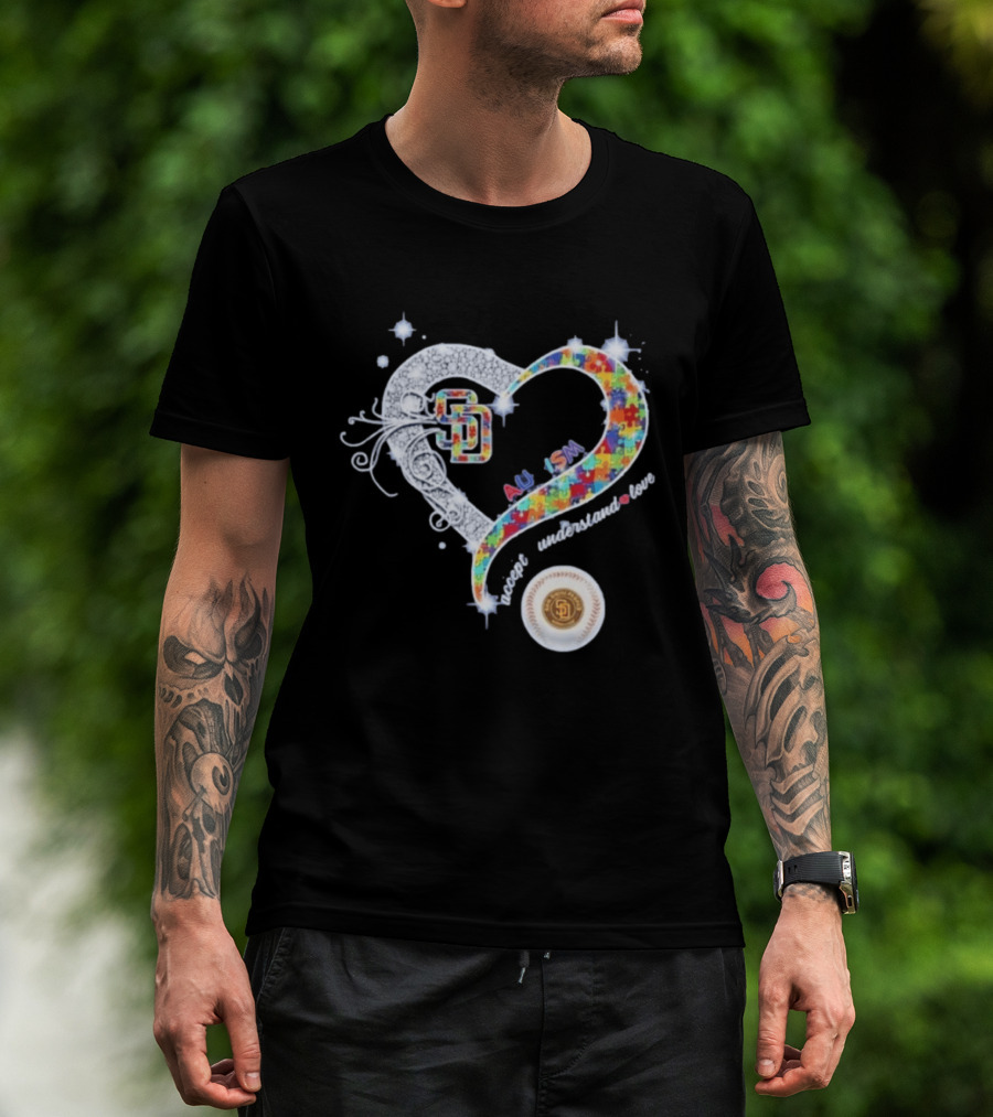 San Diego Baseball Heart Autism Accept Understand Love Puzzle T-Shirt