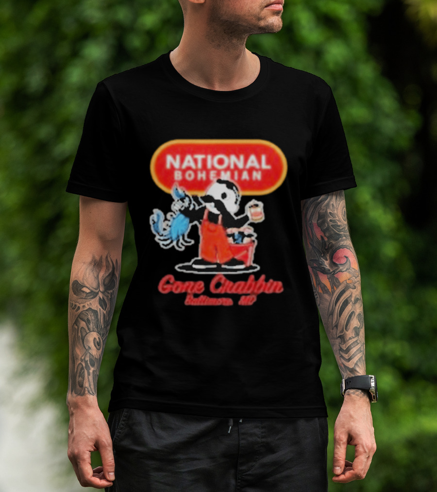 National Bohemian Beer Gone Crabbin' Baltimore MD Mr. Boh With Crab And Beer T-Shirt