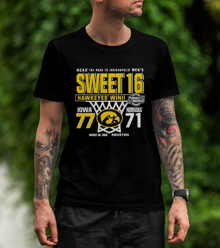 NCAA The Road To Minneapolis Men's Sweet 16 Hawkeyes Win Iowa 77 Nebraska 71 March 29 2020 Selection T-Shirt