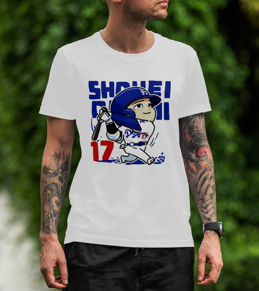 Shohei Ohtani Los Angeles Dodgers Cartoon Major League Baseball Number 17 T-Shirt