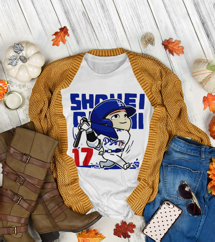 Shohei Ohtani Los Angeles Dodgers Cartoon Major League Baseball Number 17 T-Shirt