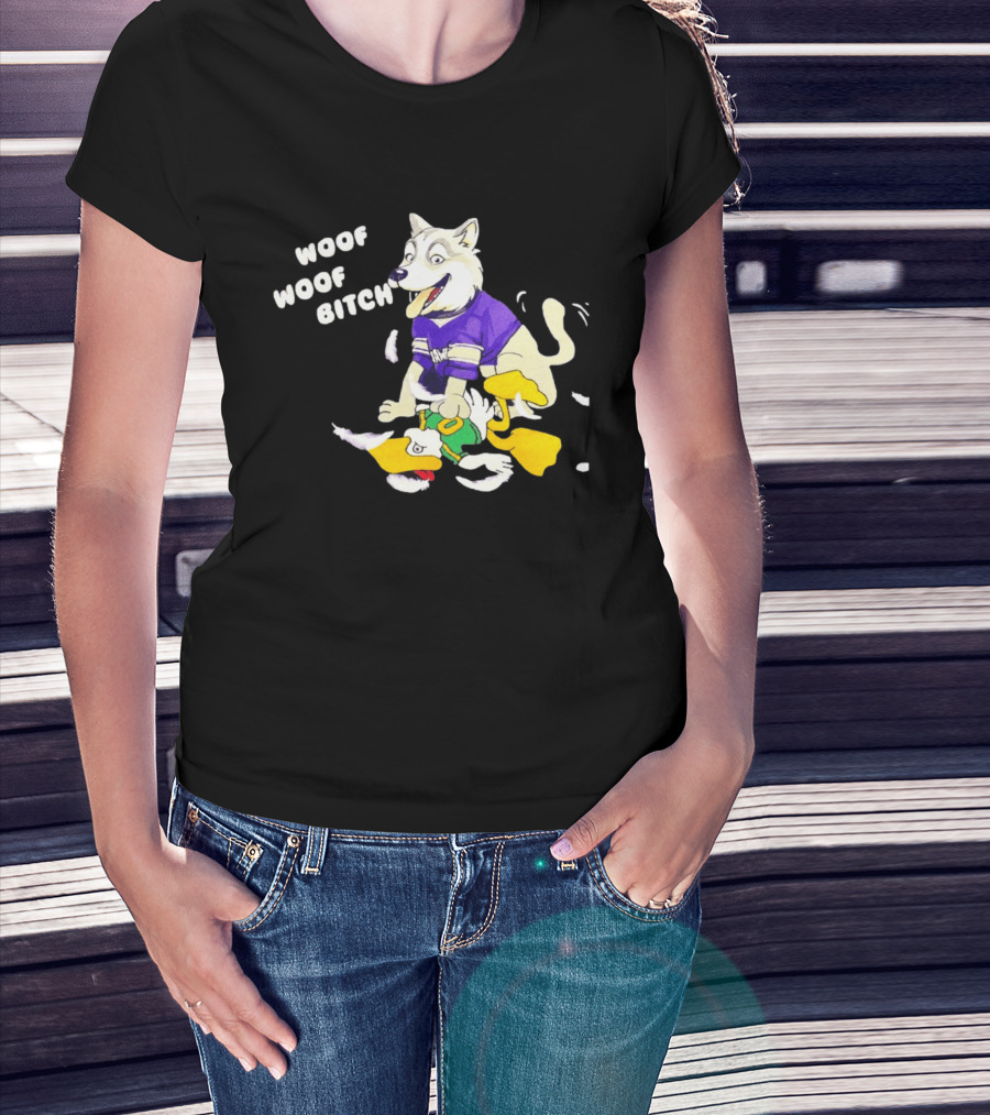 Washington Huskies Woof Woof Bitch Cartoon Mascot Scene T-Shirt