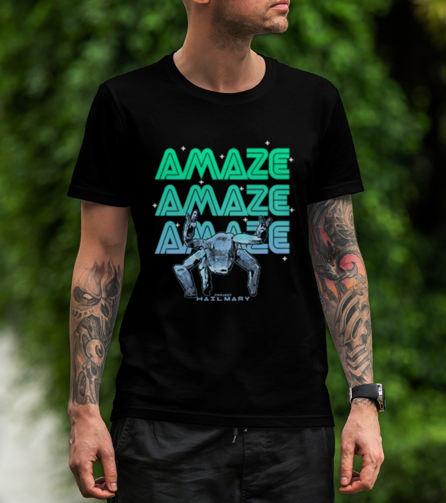 Amaze Amaze Amaze Project Hail Mary Rocky Alien Neon T-Shirt