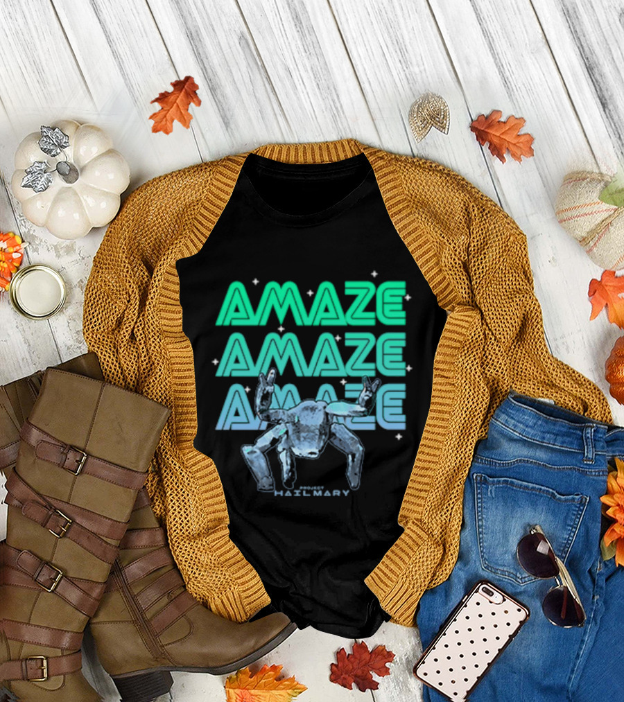 Amaze Amaze Amaze Project Hail Mary Rocky Alien Neon T-Shirt