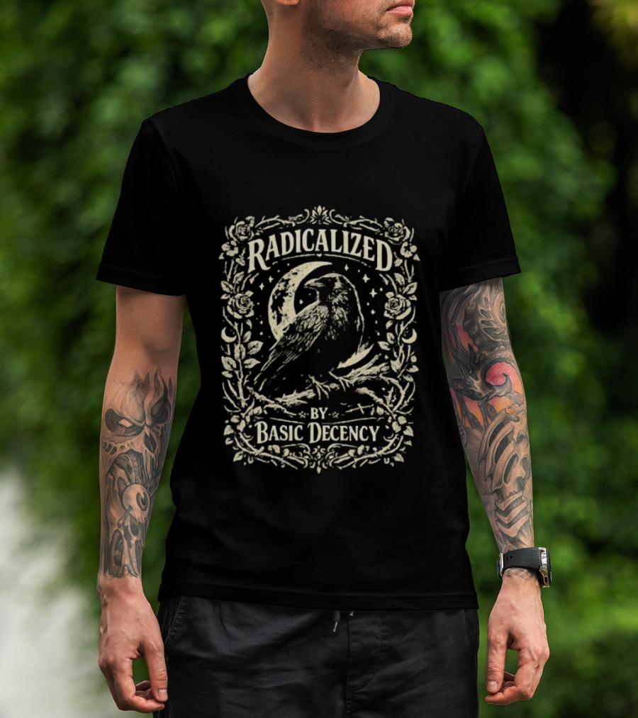 Radicalized By Basic Decency Raven Vintage Floral Frame T-Shirt