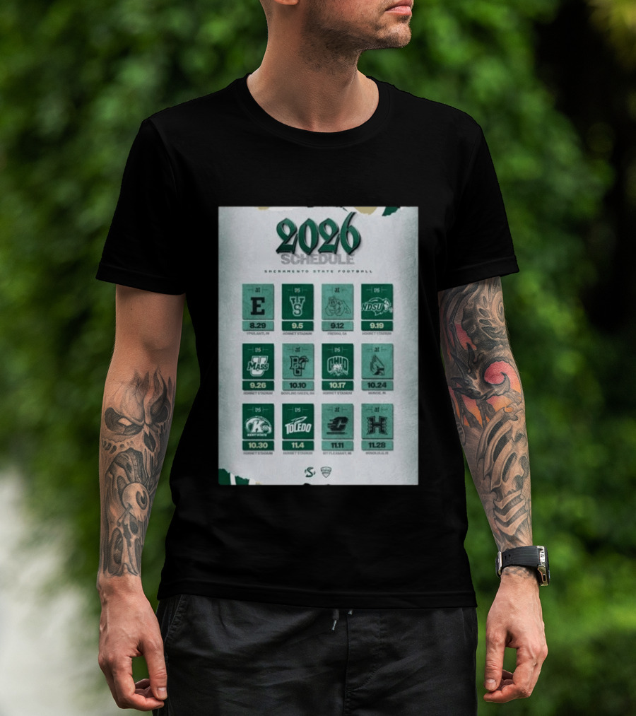 Sacramento State Hornets 2026 Football Schedule Season Opponents And Dates T-Shirt