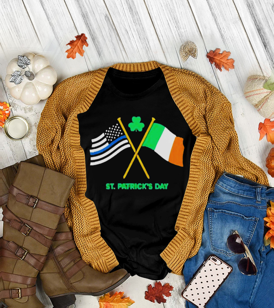 St. Patrick's Day American and Irish Flag Shamrock Celebration T-Shirt