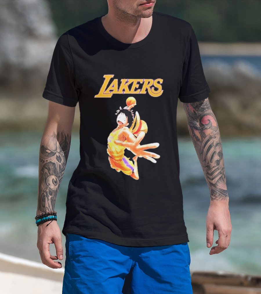 One Piece Luffy Basketball Lakers Crossover Collaboration T-Shirt