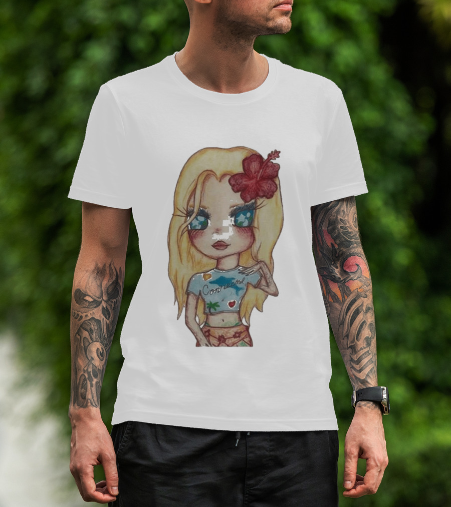 Zara Larsson Midnight Sun Tour 2025 Cartoon Illustration With Blonde Girl And Red Flower T-Shirt
