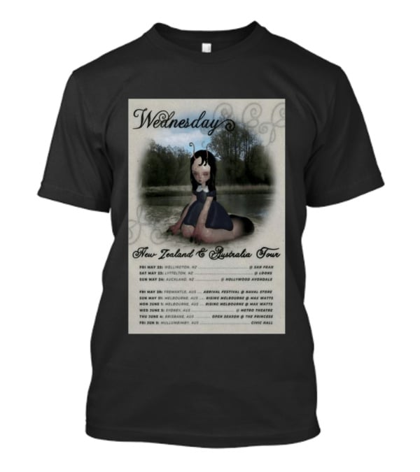 Wednesday New Zealand Australia Tour 2026 Wellington Lyttelton Auckland Fremantle Melbourne Sydney Brisbane Mullumbimby T-Shirt