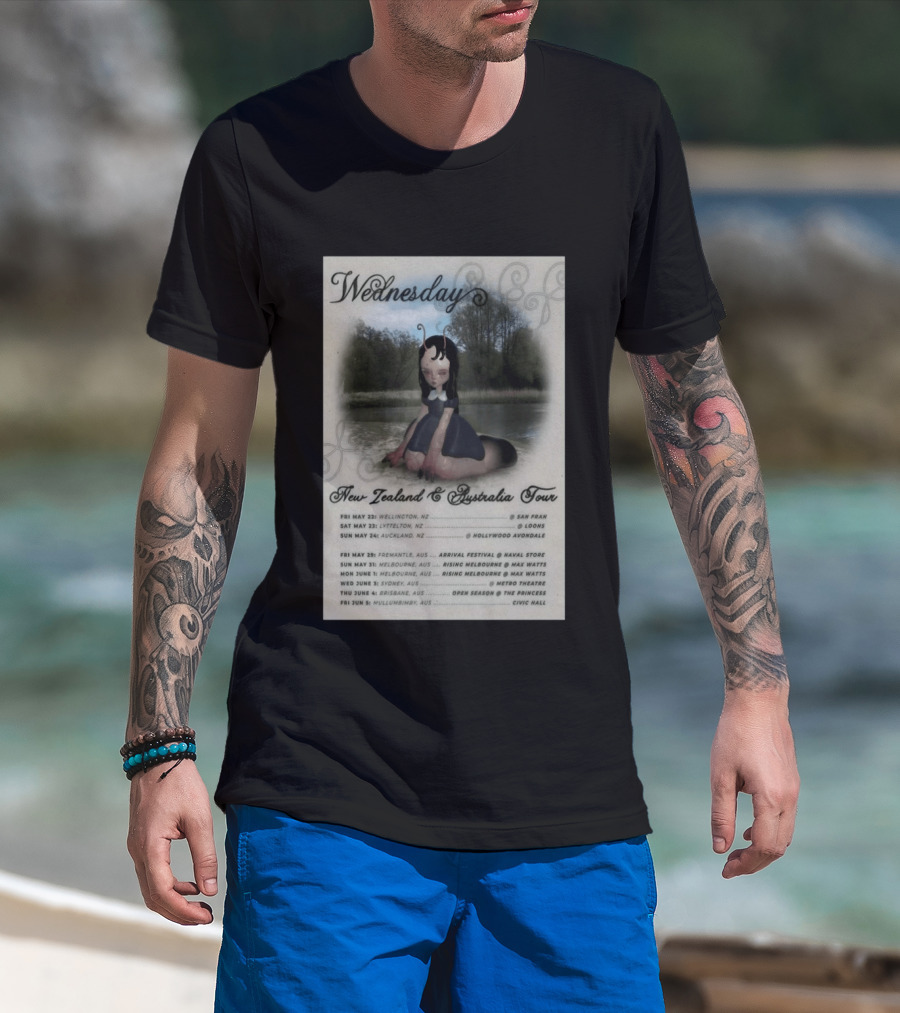 Wednesday New Zealand Australia Tour 2026 Wellington Lyttelton Auckland Fremantle Melbourne Sydney Brisbane Mullumbimby T-Shirt