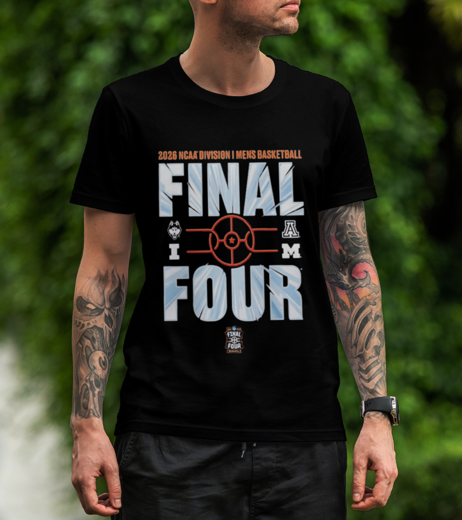 2026 NCAA Division I Men's Basketball Final Four With UConn Arizona And Michigan Logos T-Shirt