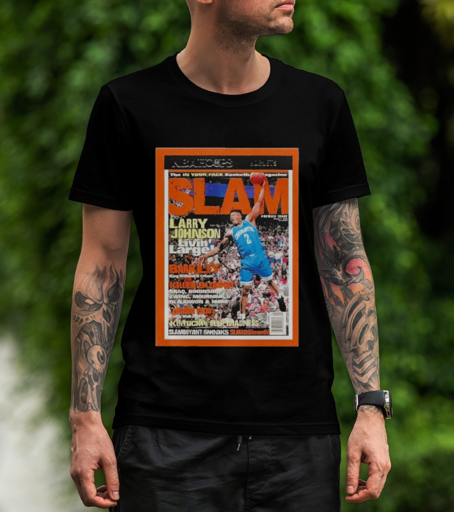 NBA Hoops Larry Johnson Livin Large Charlotte Hornets Slam Premier Issue 2021 22 Panini T-Shirt