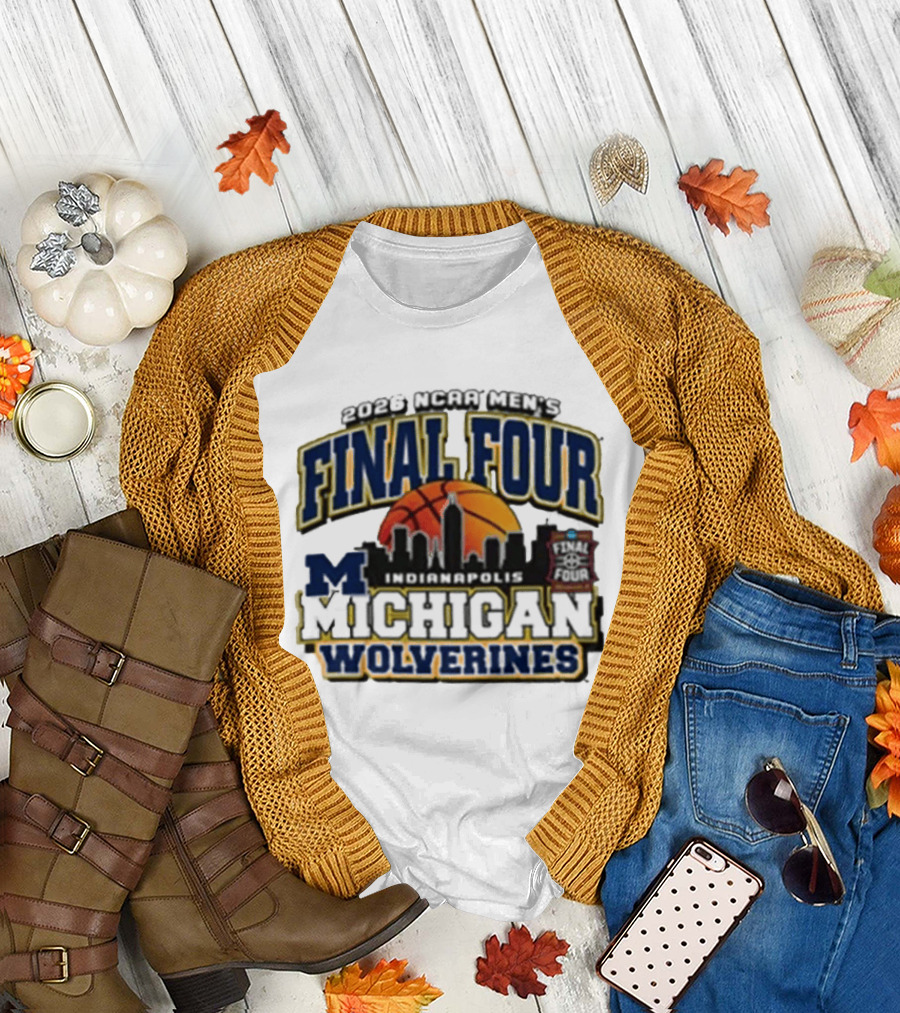 NCAA Men's Final Four 2026 Michigan Wolverines Indianapolis Skyline Basketball T-Shirt