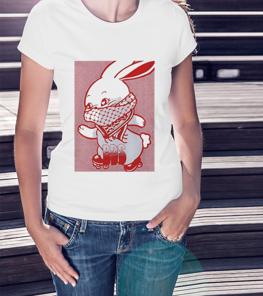 BDS Palestine Bunny With Keffiyeh And Roller Skates T-Shirt